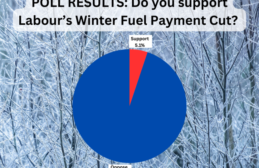 Pie chart showing that the vast majority of Harrow residents oppose the Labour government's choice to cut the winter fuel payment