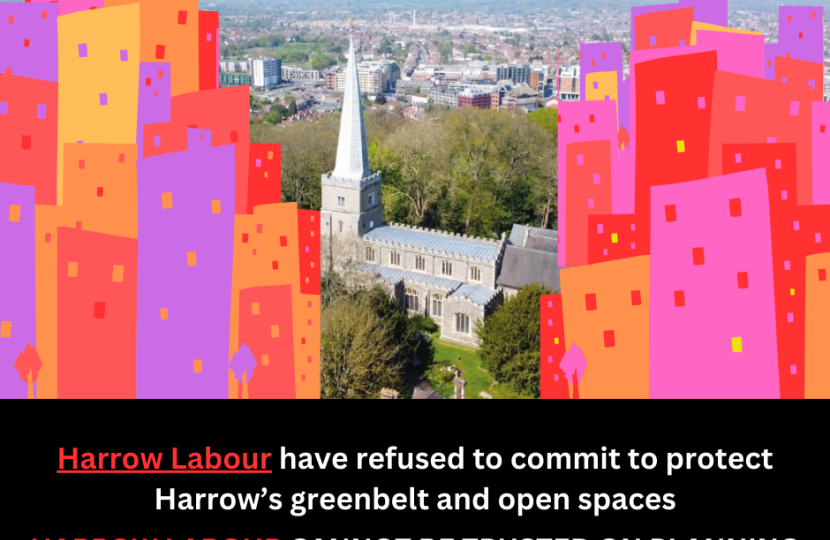 Graphic showing tower blocks blotting out Harrow's skyline from St Mary's Church