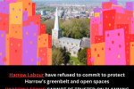 Graphic showing tower blocks blotting out Harrow's skyline from St Mary's Church